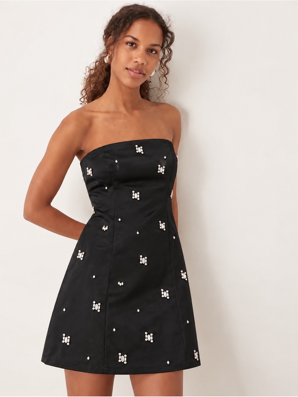 Abercrombie & Fitch Satin Crystal Embellished Strapless Mini Dress